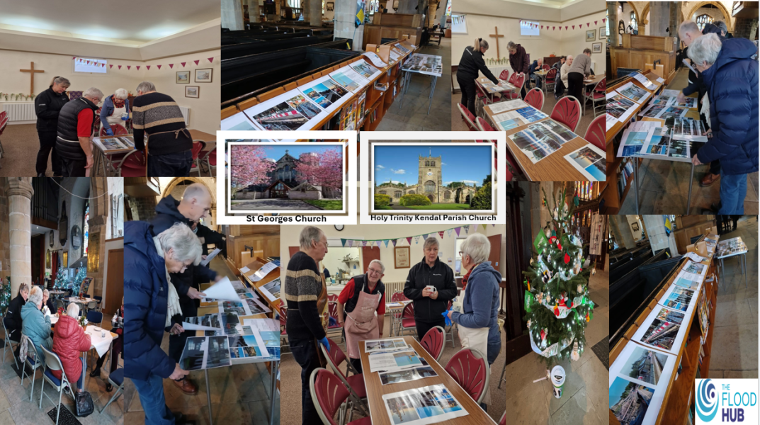 collage of people having tea in a church hall